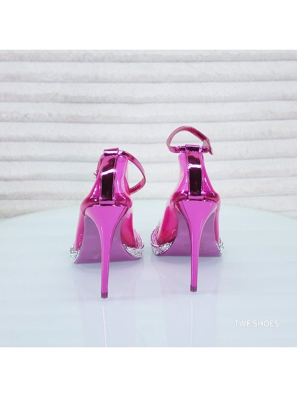 Timeless Fuchsia Pink Translucent Metallic Mini Rhinestone Platform Pumps Heels - Picture 6 of 10